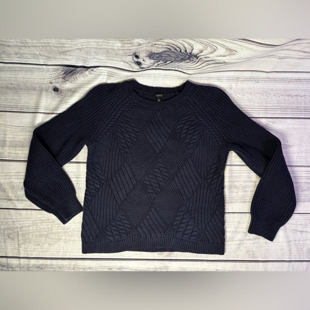 Women's Talbots Navy Blue Cotton blend Chunky Cable Knit Sweater